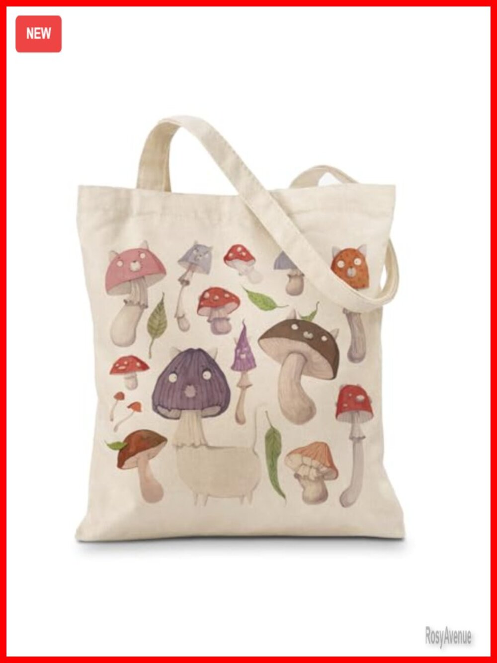 Mushroom Canvas Tote Bag Cotton Shoulder Bag Reusable Casual Vacation Work